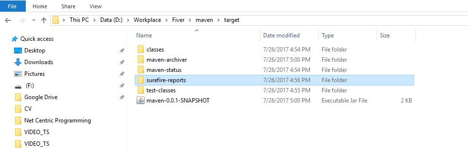 Location of your JAR file is under target folder of your project's directory. 