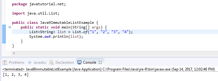 Java 9 immutable list example