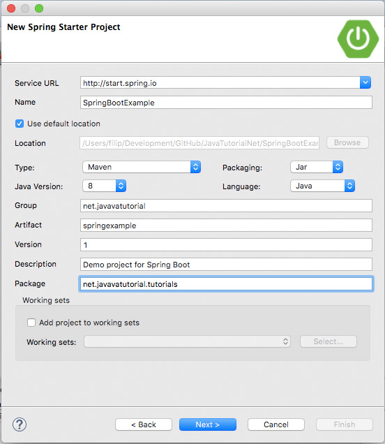 Spring starter project settings