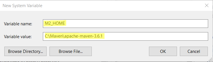 System variables java maven example install